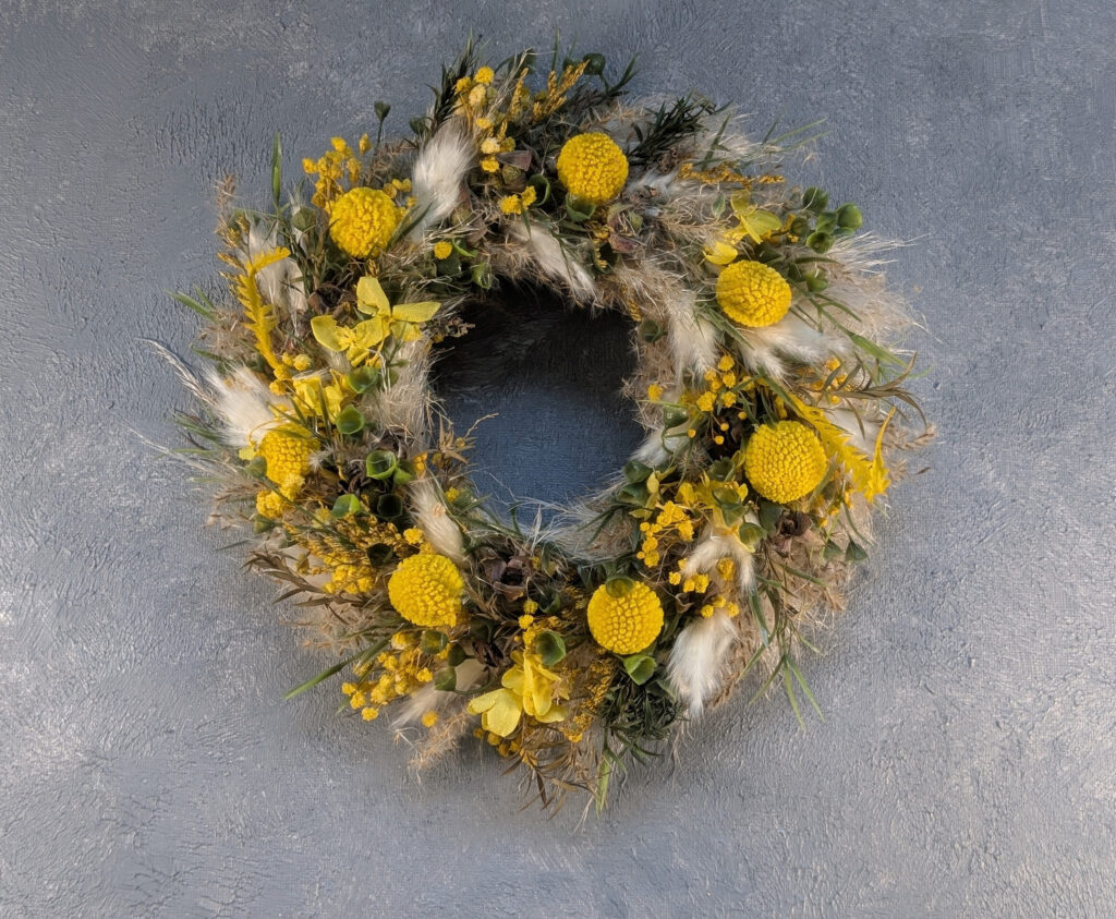 Trockenblumenkranz gelb 25 cm mit Pampasgras