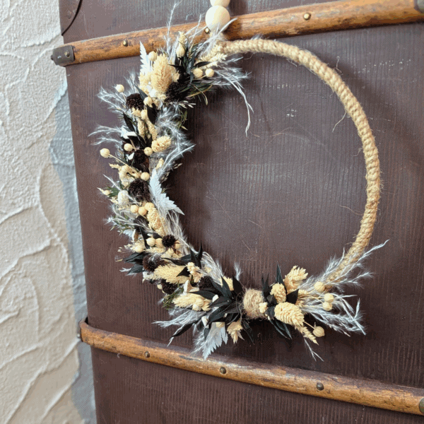 Trockenblumenkranz in Natur & Schwarz mit Pampas - 27cm – Bild 2