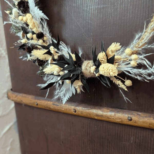 Trockenblumenkranz in Natur & Schwarz mit Pampas - 27cm – Bild 4