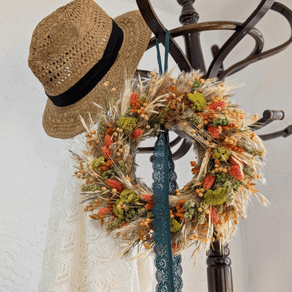 Trockenblumenkranz Orange-Beige mit Schleierkraut 28cm – Bild 2