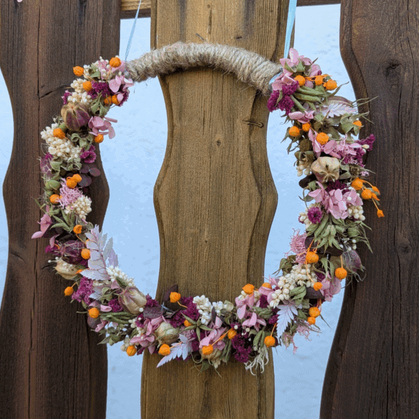Trockenblumenkranz mit Rispenhortensie & Akelei | 24 cm – Bild 2