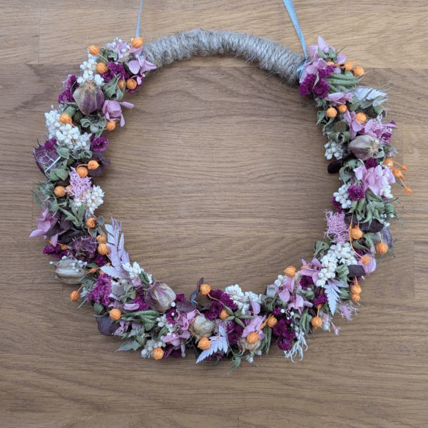 Trockenblumenkranz mit Rispenhortensie & Akelei | 24 cm