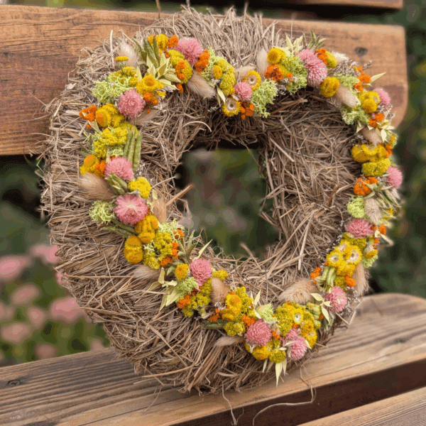 Trockenblumenkranz in Herzform mit Schleierkraut & Akelei | 26 cm – Bild 2