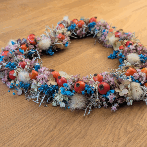 Trockenblumen-Herz mit Rispenhortensie & Hagebutten – fein. herbstlich. handgemacht. – Bild 6