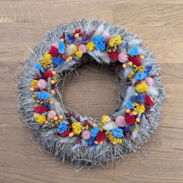 Trockenblumenkranz mit Kornblumen, Gräsern & Stroh | 26 cm