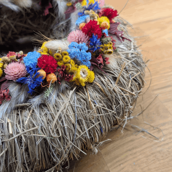 Trockenblumenkranz mit Kornblumen, Gräsern & Stroh | 26 cm – Bild 3