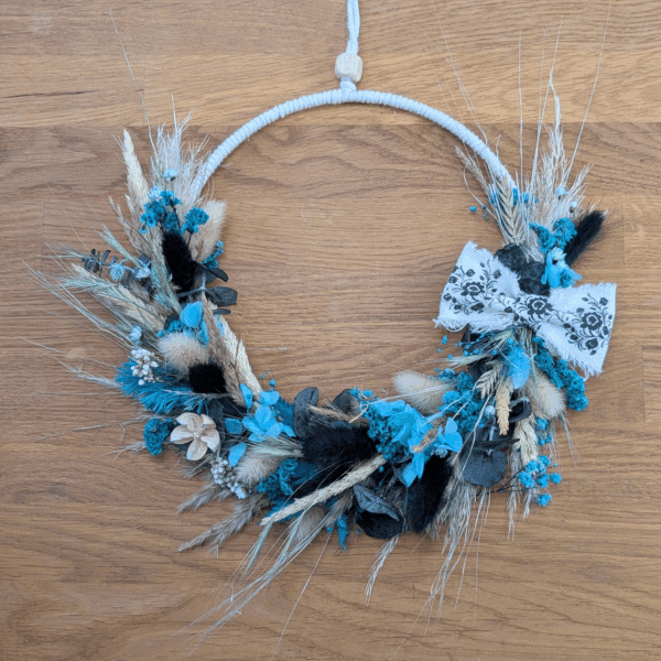 Trockenblumenkranz mit Pampas & Makramee-Schleife | 28 cm