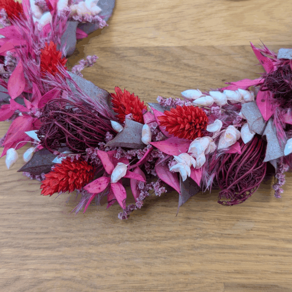 Holzherz „LOVE“ Rot-Rosa mit Trockenblumen 23x25cm – Bild 6