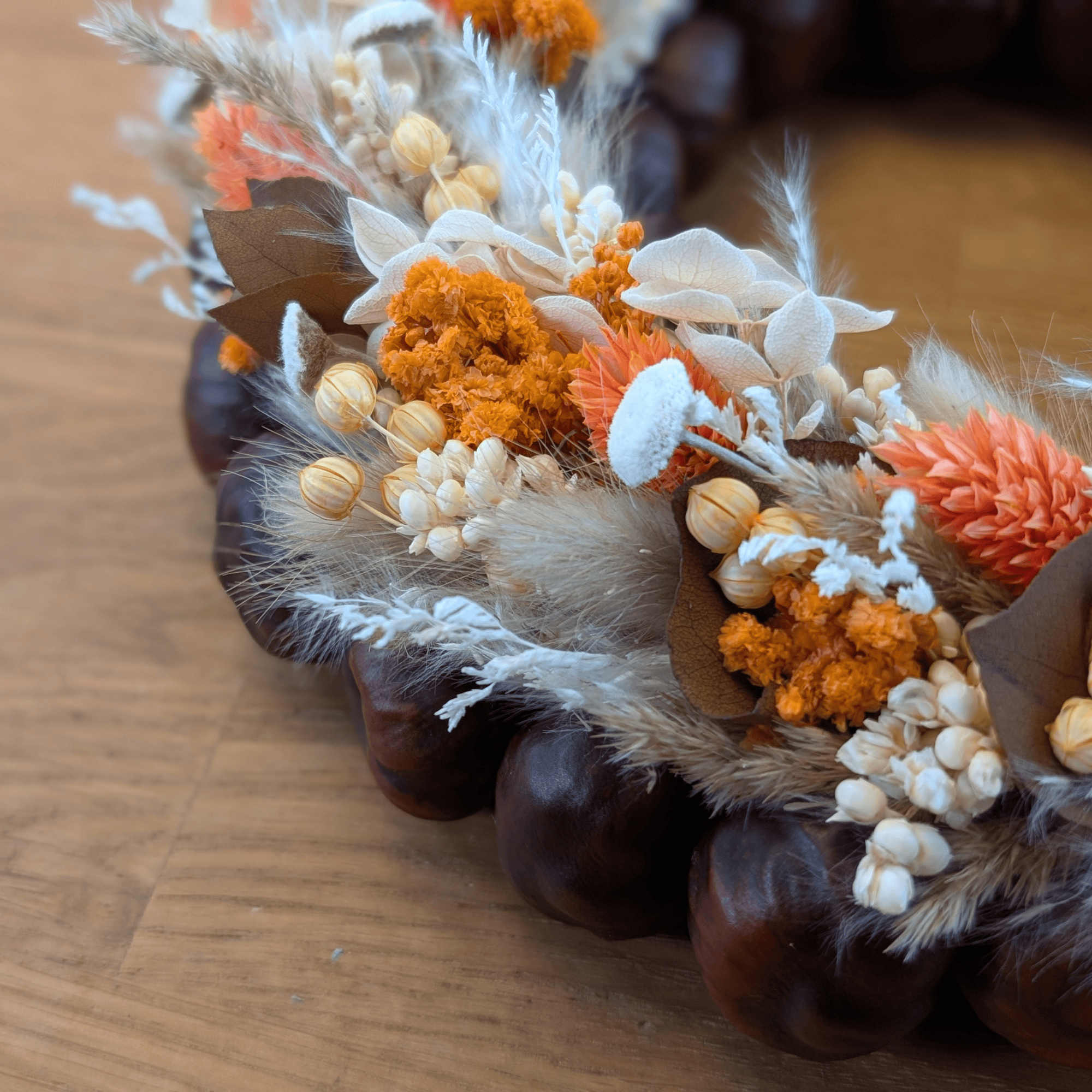 Trockenblumenkranz mit Kastanien, Botao & Phalaris - 23,5 cm – Bild 5