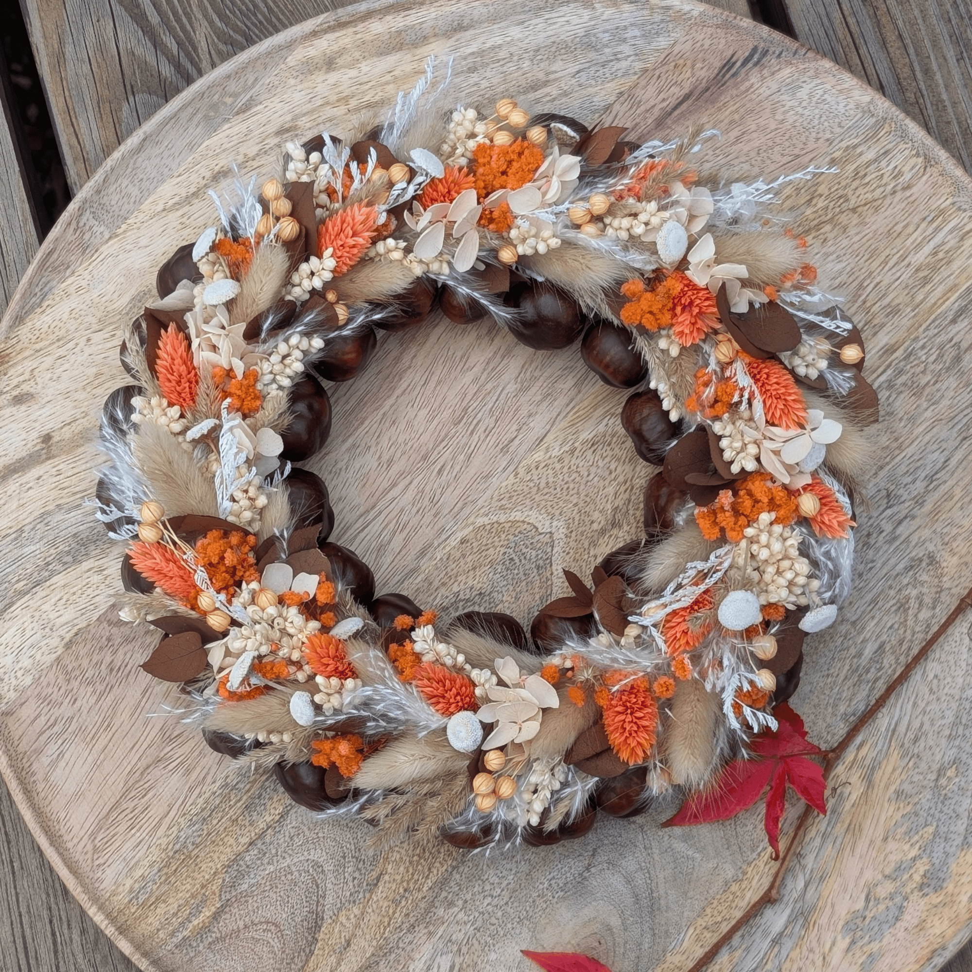 Trockenblumenkranz mit Kastanien, Botao & Phalaris - 23,5 cm – Bild 3