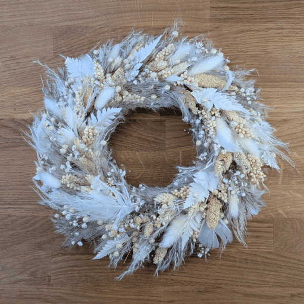 Trockenblumenkranz Naturfarben mit Schleierkraut & Lederfarn - 27cm