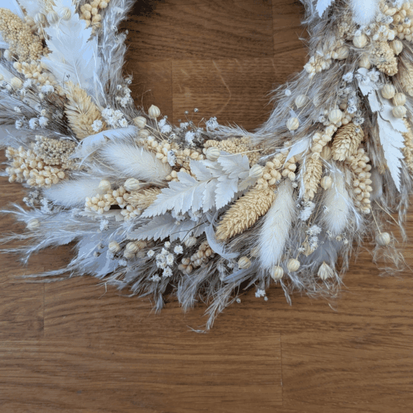 Trockenblumenkranz Naturfarben mit Schleierkraut & Lederfarn - 27cm – Bild 4