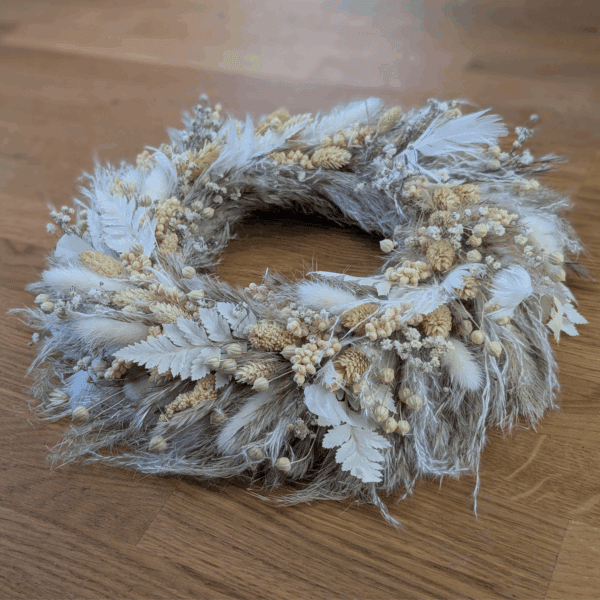 Trockenblumenkranz Naturfarben mit Schleierkraut & Lederfarn - 27cm – Bild 5