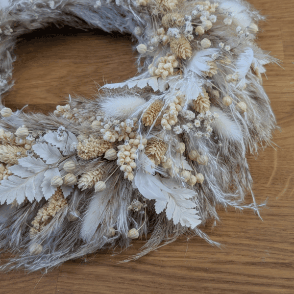 Trockenblumenkranz Naturfarben mit Schleierkraut & Lederfarn - 27cm – Bild 6