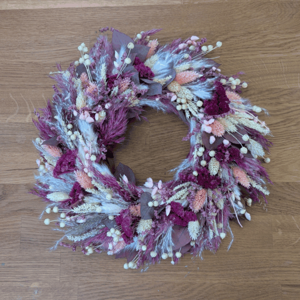 Trockenblumenkranz mit Spitze & Pampas - 30 cm