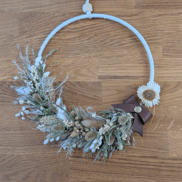 Trockenblumenkranz Beige-Grün mit Flachs - 23 cm