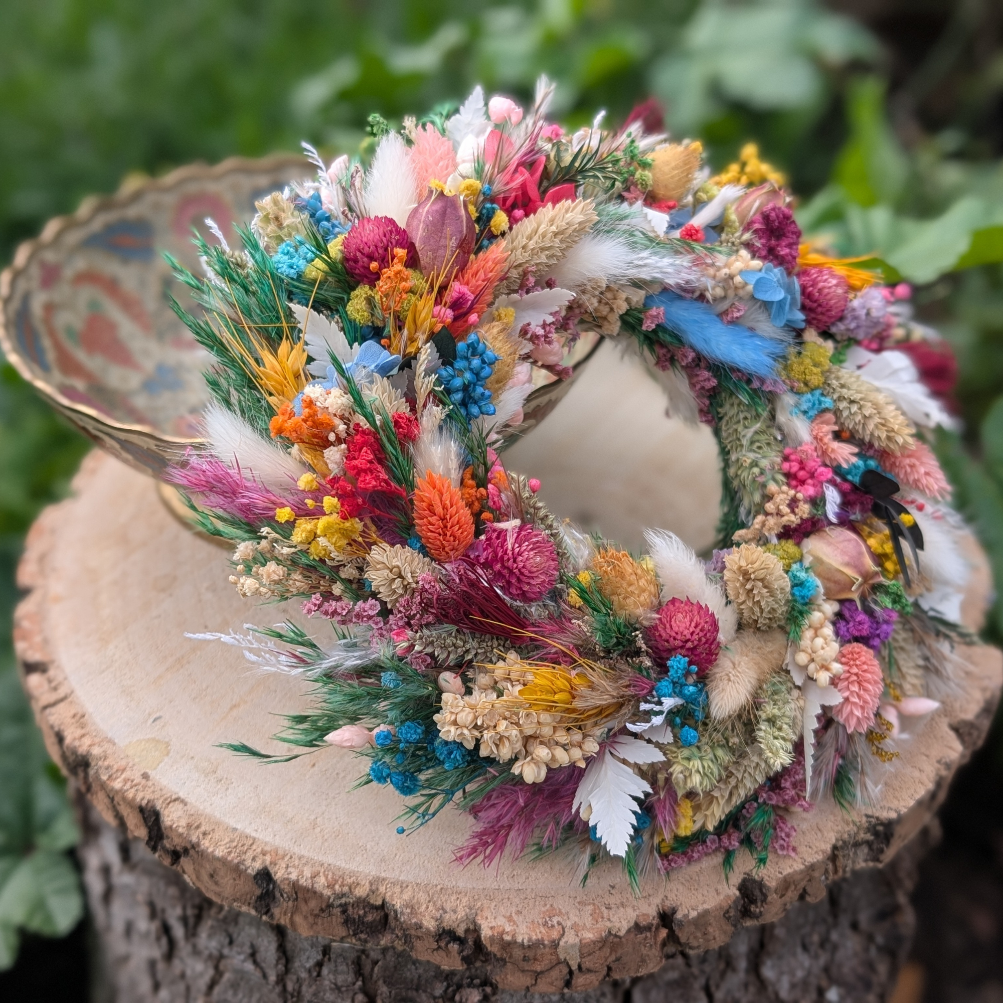 Trockenblumenkranz mit Pampas, Nigella, Eukalyptus & Distel - 22 cm – Bild 3