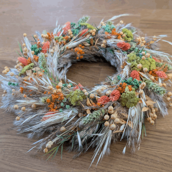 Trockenblumenkranz Orange-Beige mit Schleierkraut 28cm – Bild 5