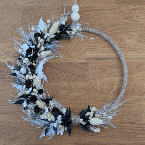 Trockenblumenkranz in Natur & Schwarz mit Pampas - 27cm
