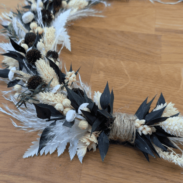 Trockenblumenkranz in Natur & Schwarz mit Pampas - 27cm – Bild 7