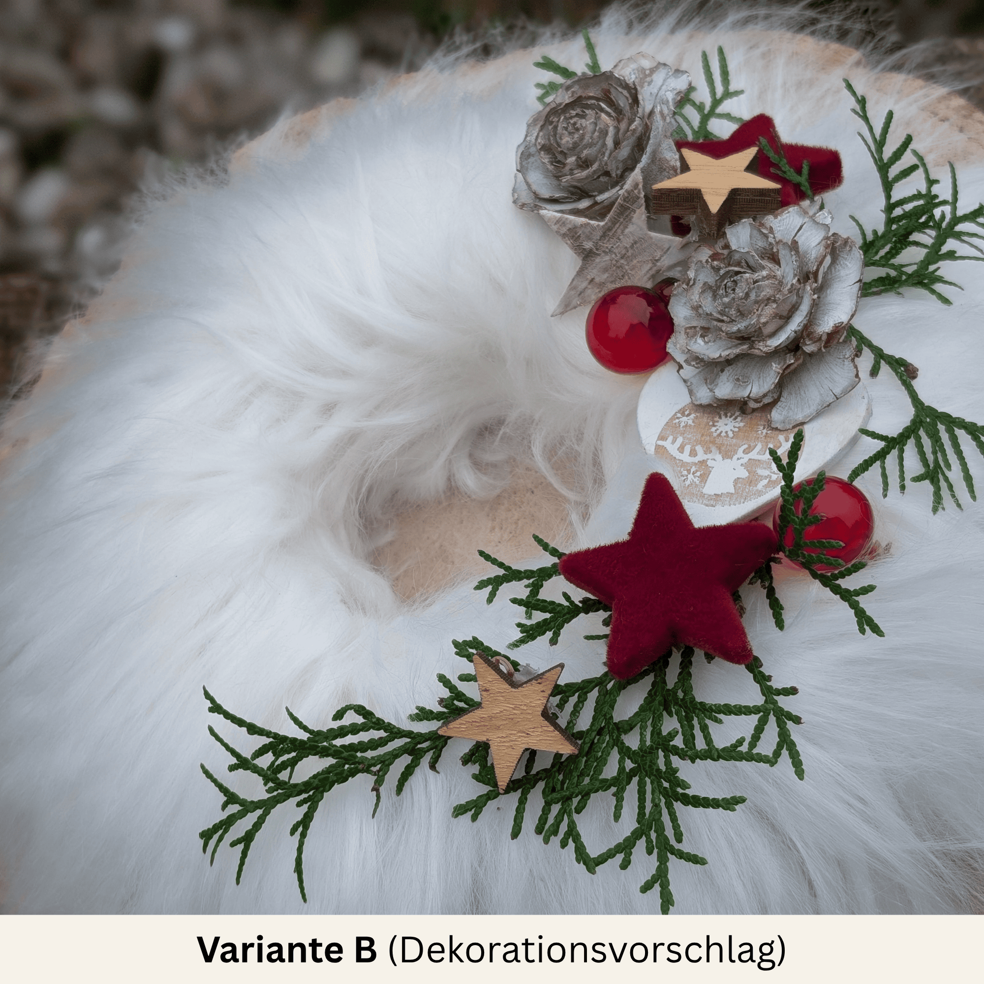 Weißer Fellkranz aus Kunstfell – gebürstet & ungebürstet (32 cm) – Bild 3
