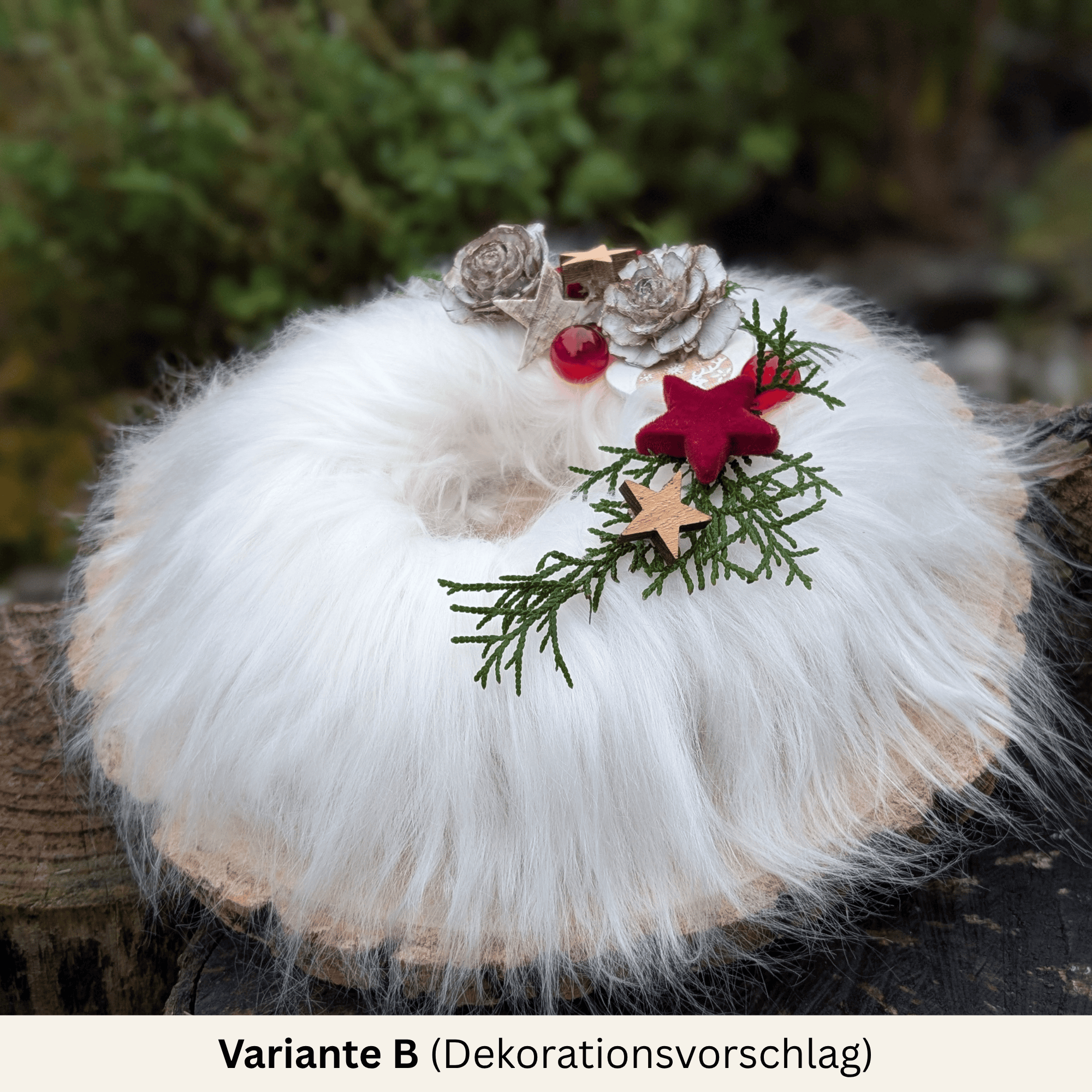 Weißer Fellkranz aus Kunstfell – gebürstet & ungebürstet (32 cm) – Bild 2