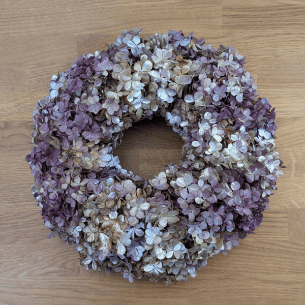 Trockenblumenkranz mit Rispenhortensie in Silber-Gold (30 cm)