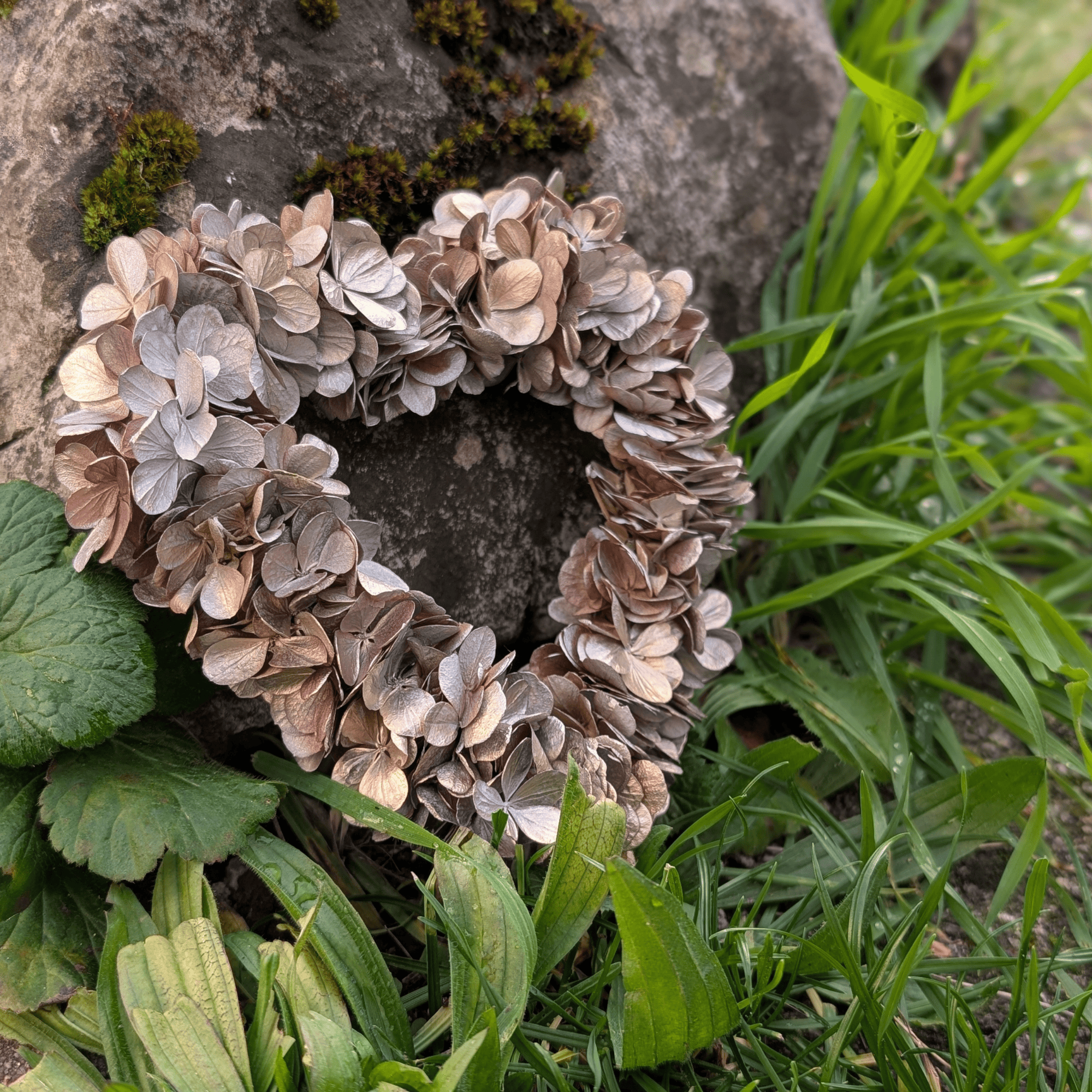 Trockenblumen-Kranz & Herz mit Rispenhortensie in Silber-Gold (2er-Set) – Bild 4