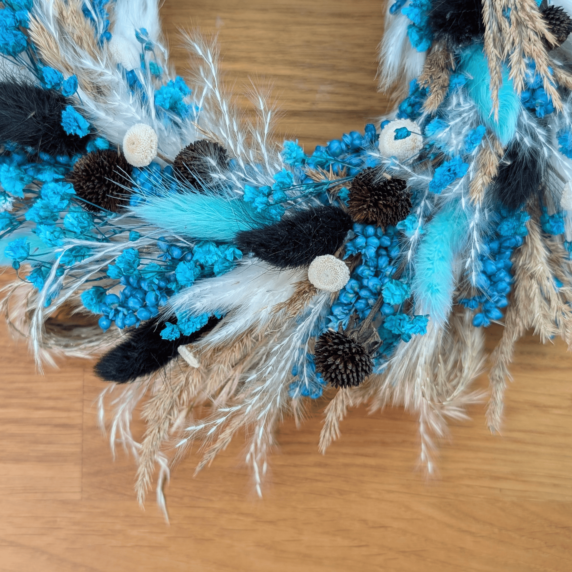 Trockenblumenkranz mit Pampas, Hasenschwanzgras & Botao (23 cm) – Bild 5