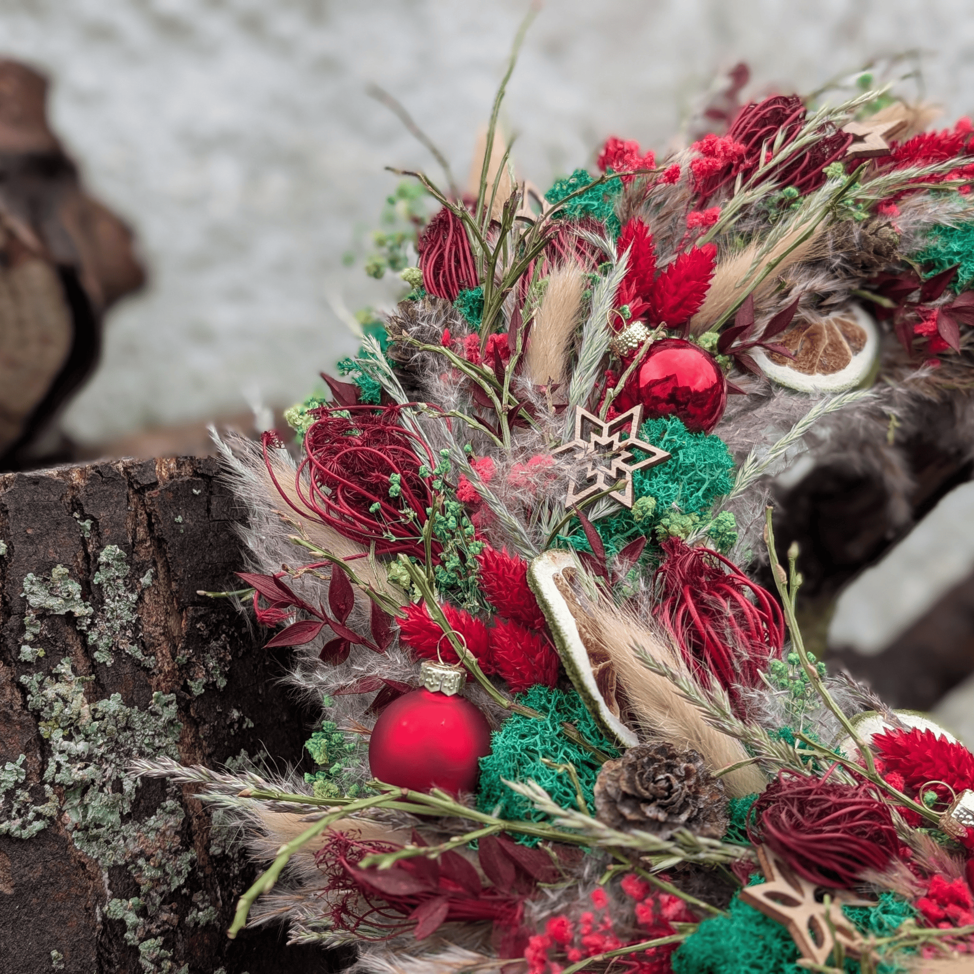 Winterlicher Trockenblumenkranz mit Limette & Naturakzenten – Bild 3
