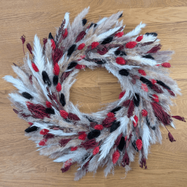 Flauschiger Trockenblumenkranz aus Pampasgras und Phalaris | 40 cm
