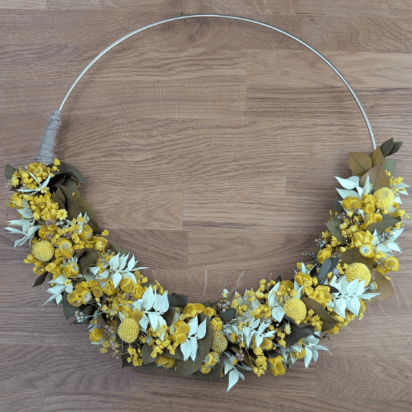 Goldgelber Trockenblumenkranz – Boho Türkranz Ø 41 cm