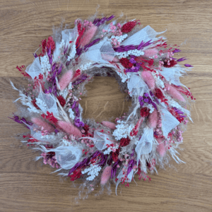Trockenblumenkranz in Rot-Rosé-Naturtönen 30cm