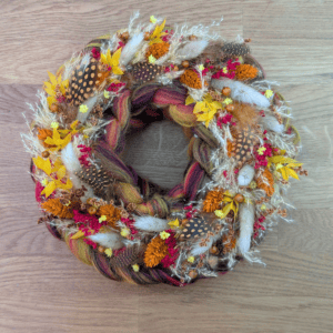 Trockenblumenkranz mit bunter Schafswolle 25 cm