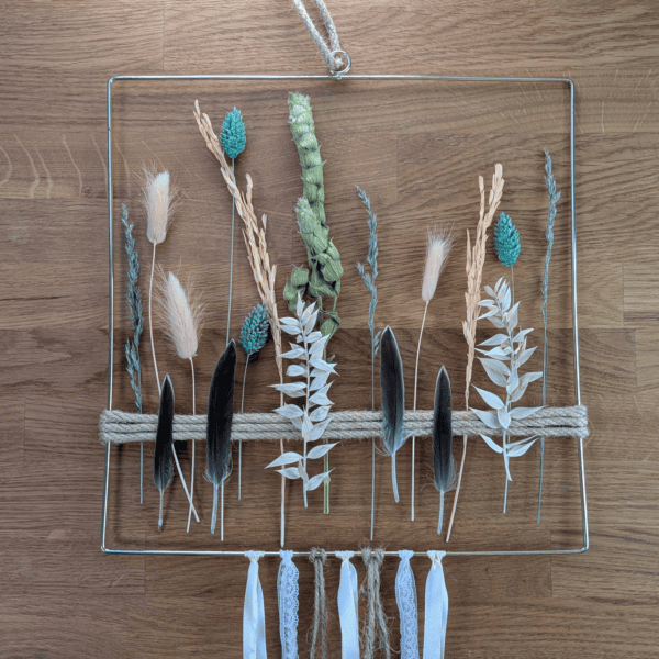Trockenblumen-Objekt Quadrat Gold 30 cm