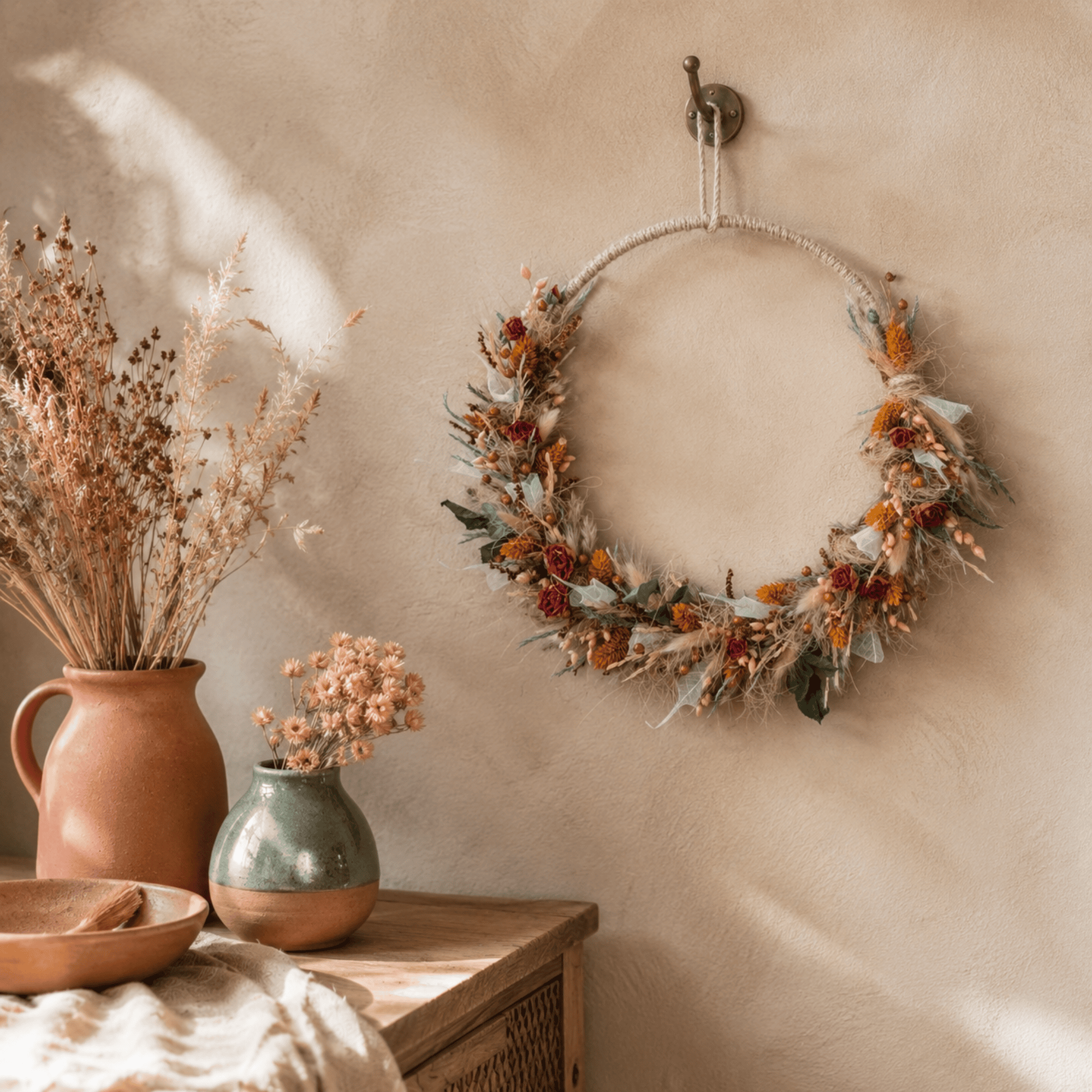 Trockenblumenkranz in Orange & Apricot – Bild 2
