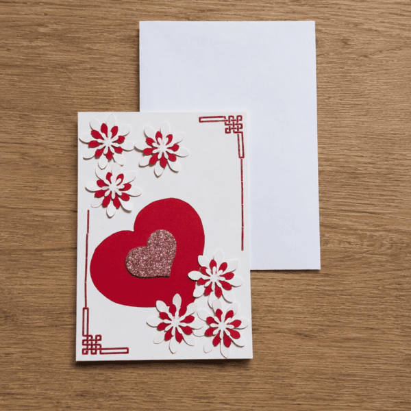 Grußkarte Liebe mit Herz & Blüten