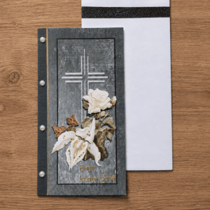 Grußkarte Trauer Kreuz & Blumen