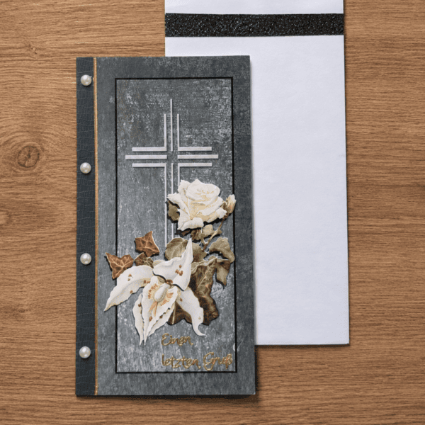 Grußkarte Trauer Kreuz & Blumen