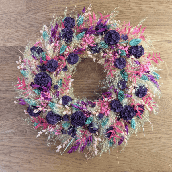 Trockenblumenkranz mit Scabiosen und Gräsern – 32 cm