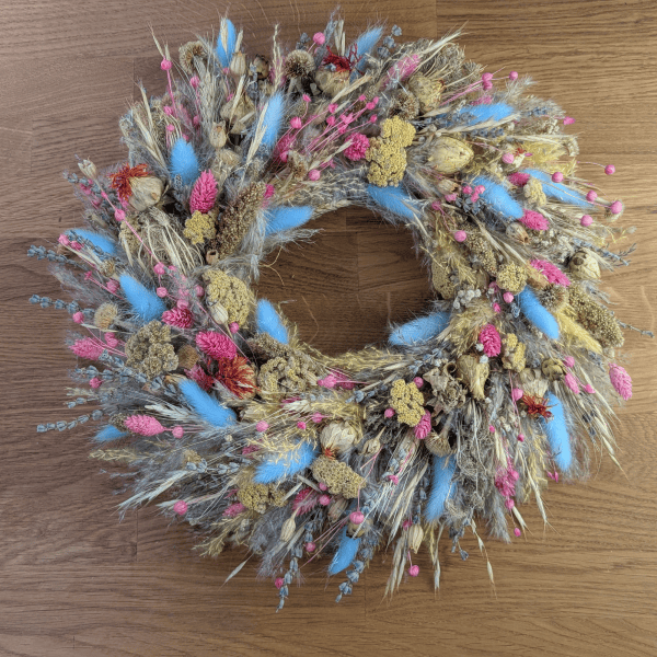 Trockenblumenkranz mit Phalaris und Pampasgras – 36 cm