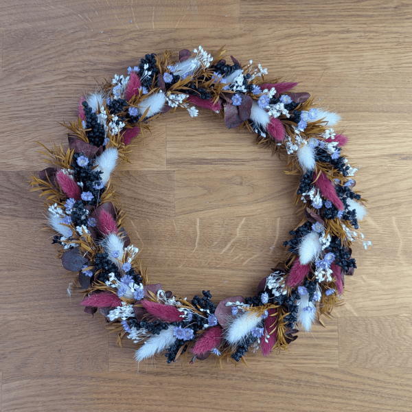 Trockenblumenkranz mit Eucalyptus und Glixia – 26 cm