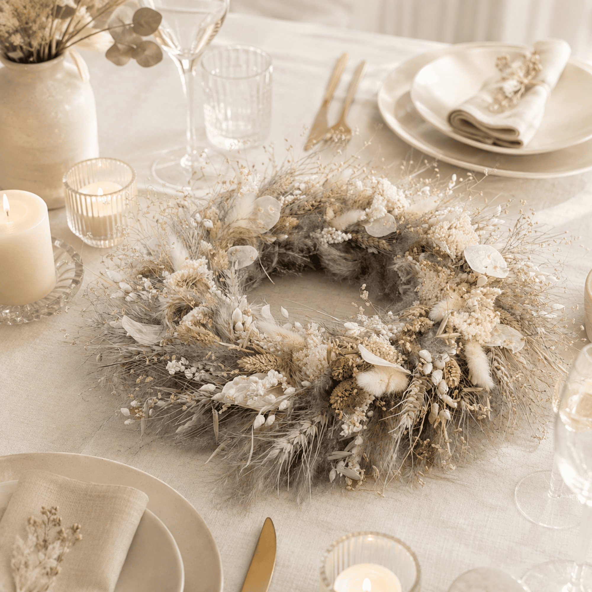 Trockenblumenkranz in Beige und Creme mit Gräsern – 42 cm – Bild 2