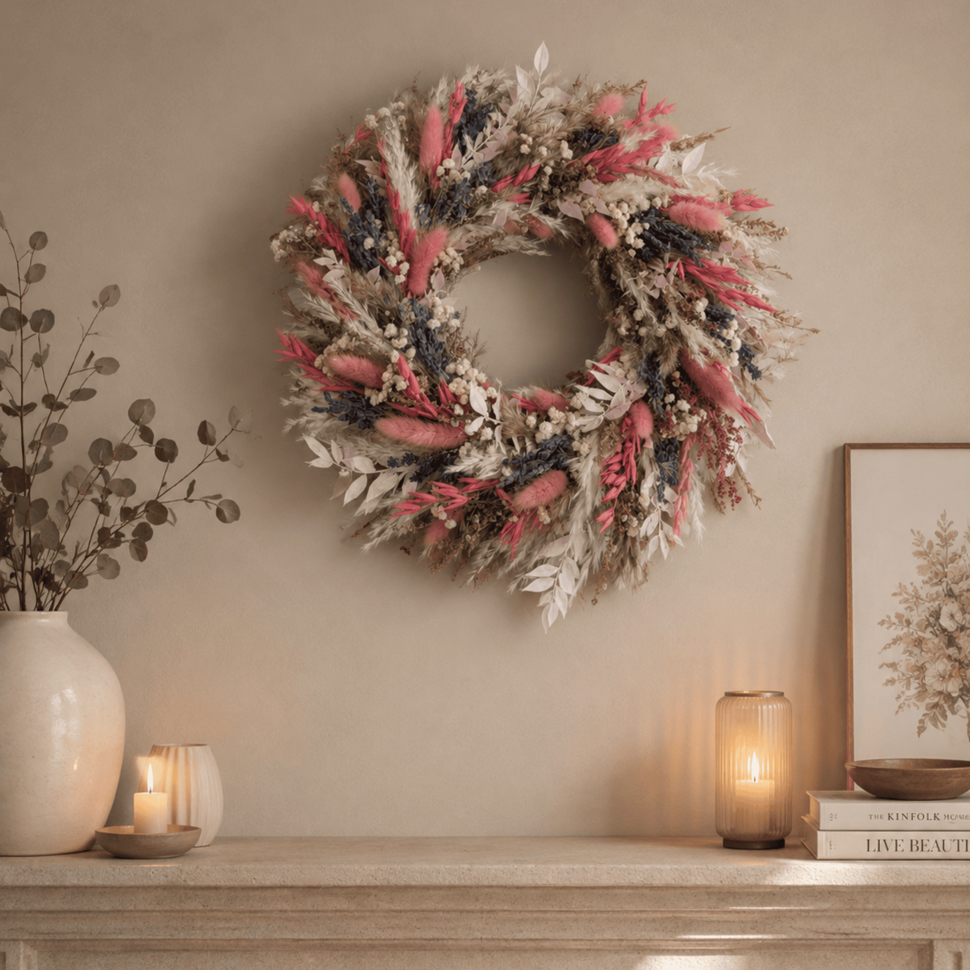 Trockenblumenkranz mit Pampasgras und Lavendel – 32 cm – Bild 2