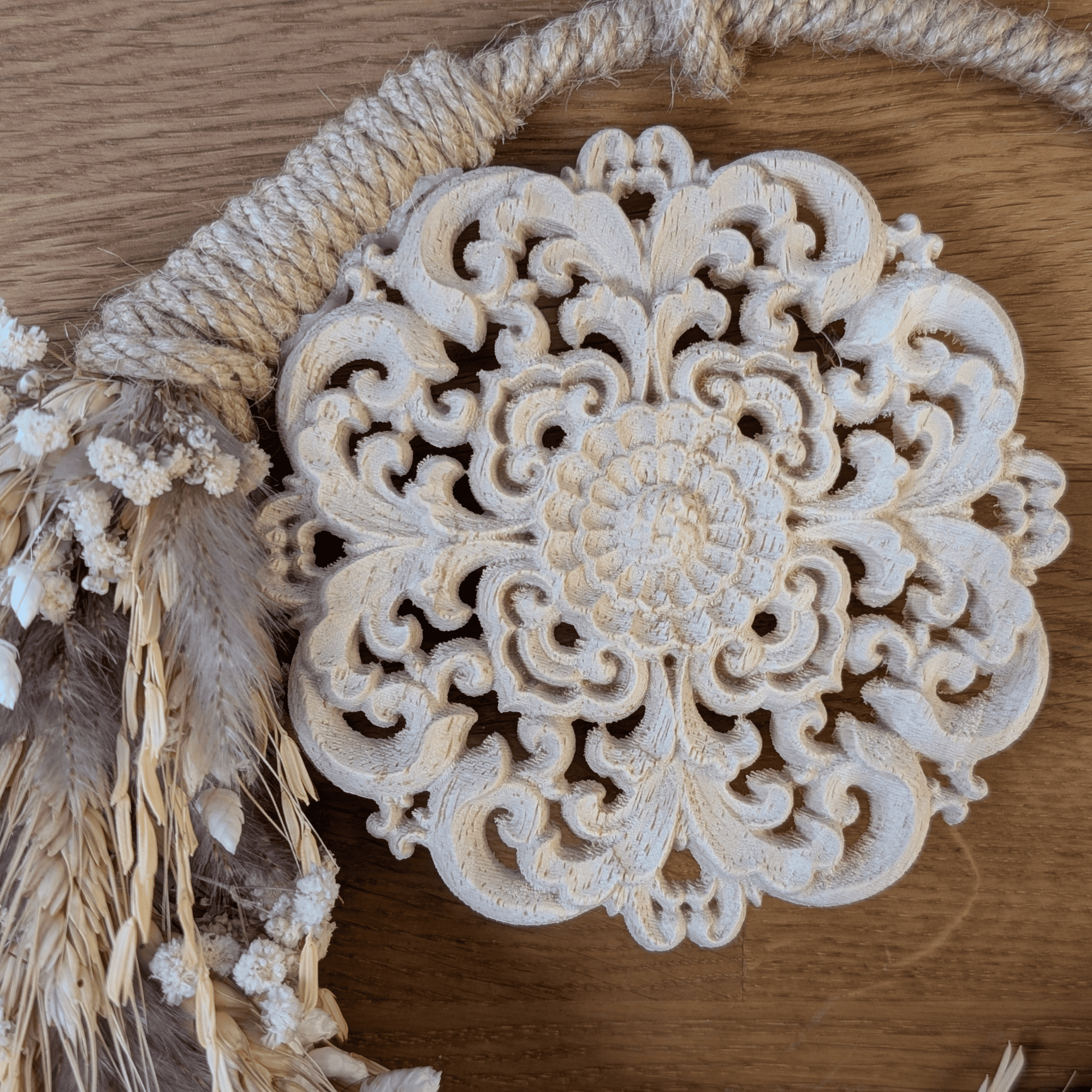 Trockenblumenkranz mit Holzornament und Reisgräsern – 27 cm – Bild 6