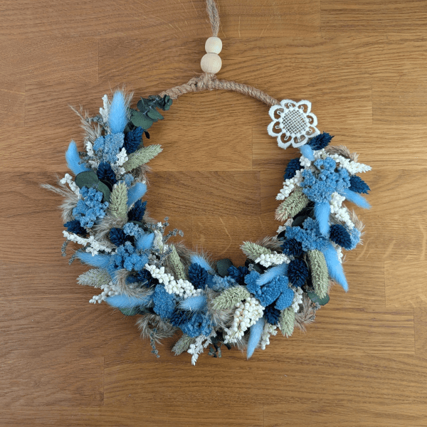Trockenblumenkranz mit Phalaris und Spitze – 27 cm