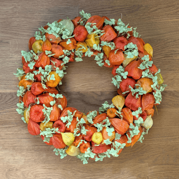 Trockenblumenkranz mit Physalis und Rispenhortensie – 35 cm