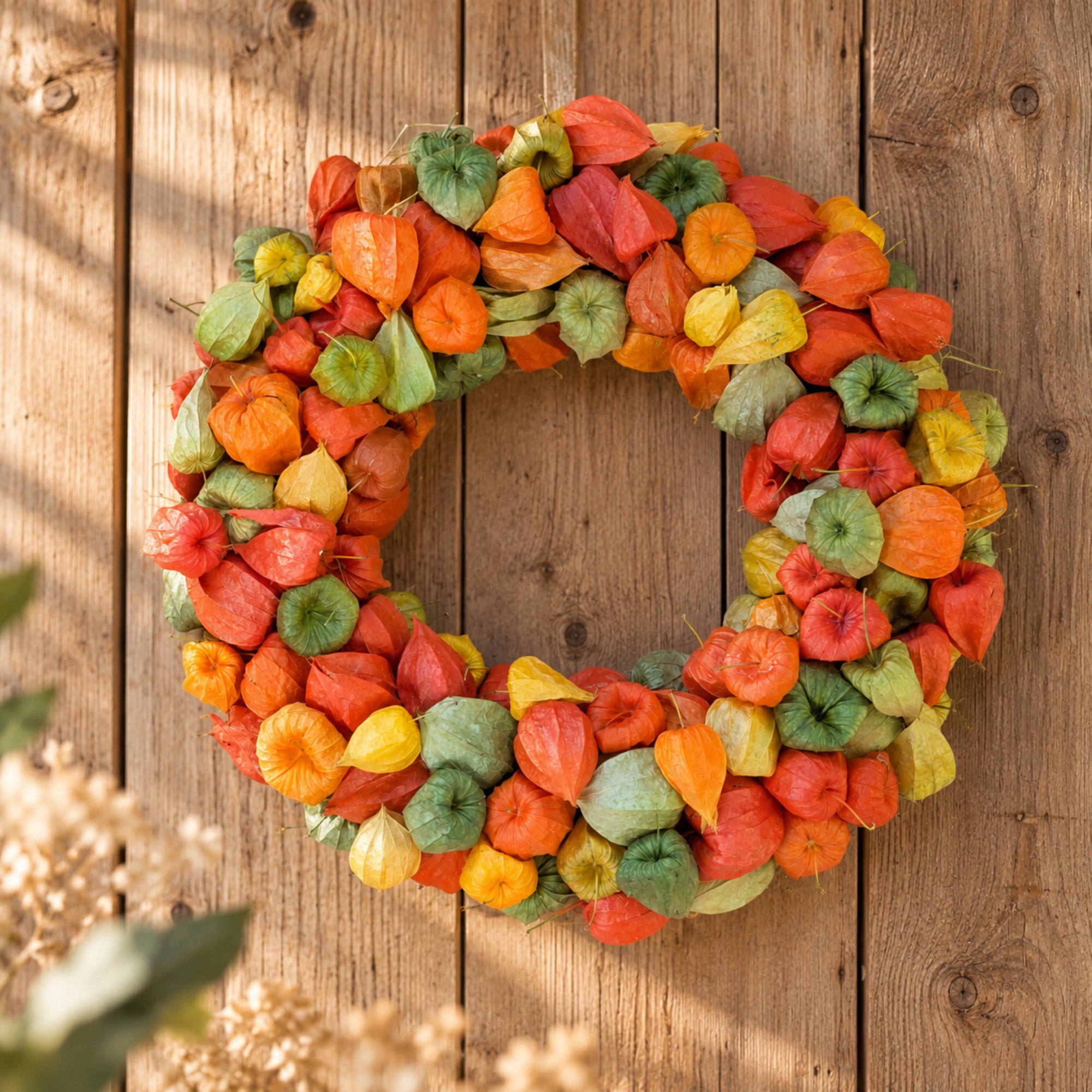 Trockenblumenkranz mit Physalis in Orange und Grün – 35 cm – Bild 2