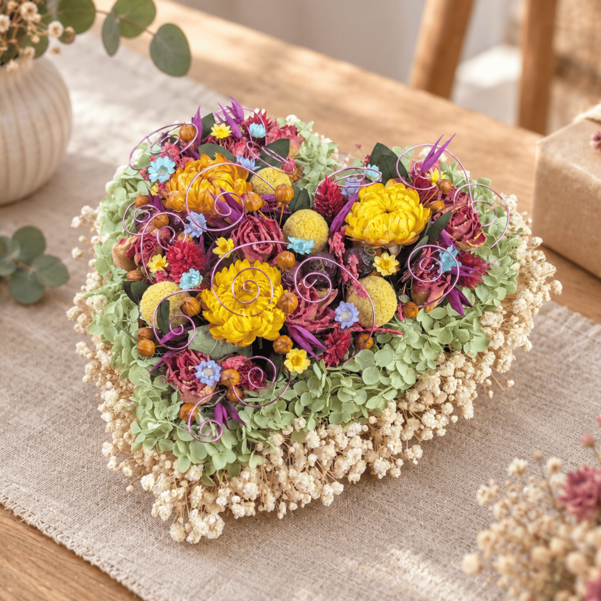 Trockenblumenherz in Regenbogenfarben – 24 × 23 cm – Bild 2