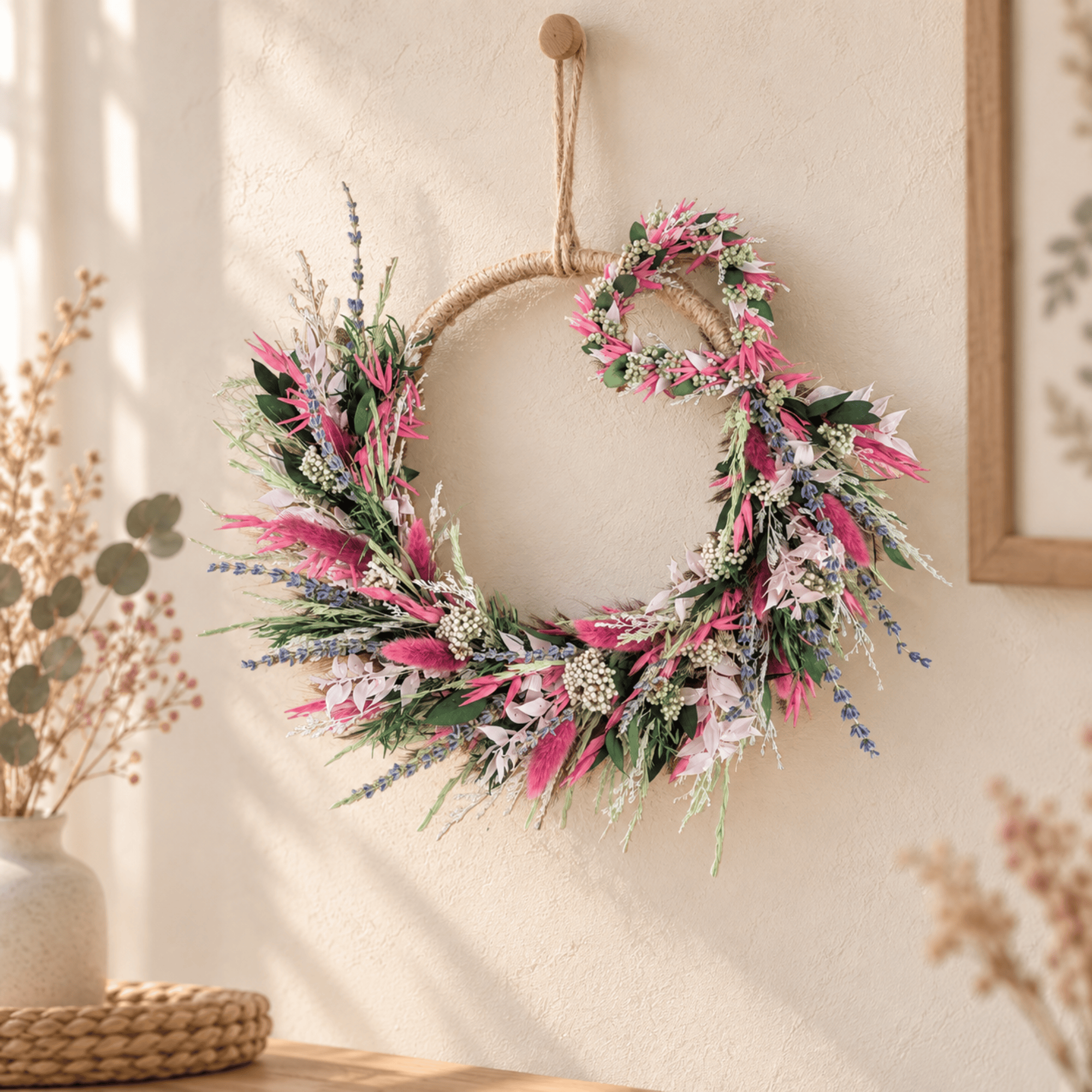 Trockenblumenkranz mit kleinem Trockenblumenherz – 34 cm – Bild 2